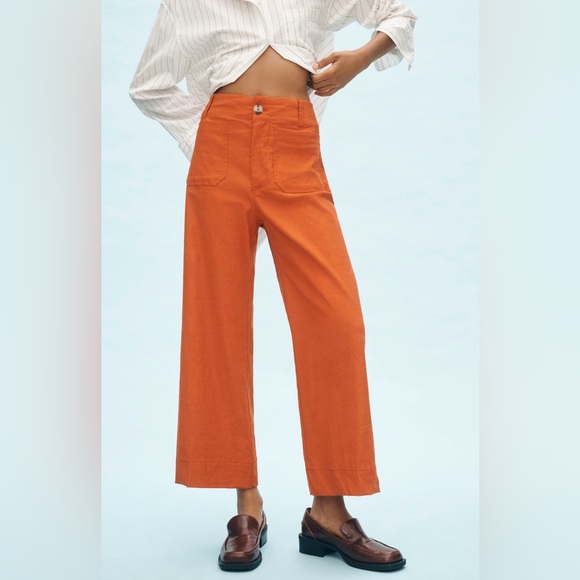 18W Maeve by Anthropologie The Colette Cropped Wide-Leg High-rise Pants Orange - Picture 3 of 10